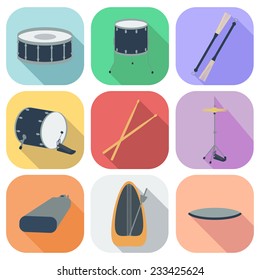 A set of drum icons. Flat design. Shadow. vector illustration