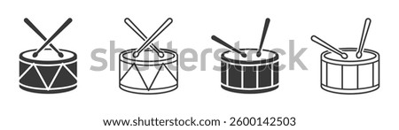 Set of drum icons. Drum sticks symbol, toy, music. Hitting drum music icon, drum band. Vector. EPS10.