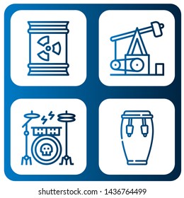 Set of drum icons such as Barrel, Pumpjack, Drum kit, Conga , drum