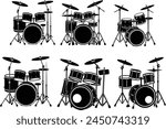 Set of Drum kit silhouette vector illustration