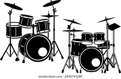 Set von Drum Kit Silhouette Vektorillustration