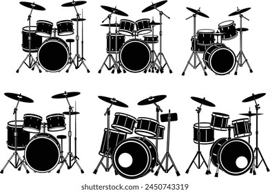 Set of Drum kit silhouette vector illustration