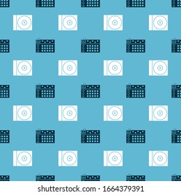 Set Drum machine and CD or DVD disk on seamless pattern. Vector