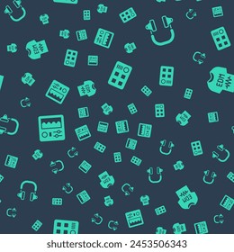 Set Drum machine, Headphones,  and T-shirt on seamless pattern. Vector
