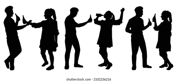 Set of drunk people with beer glass in hand silhouette , party people vector.