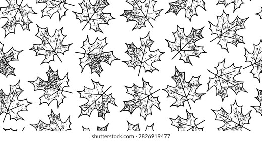 Set of dry autumn leaves, maple leaf, seamless pattern, isolated on a white background, vector design