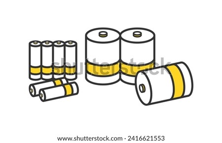 A set of dry batteries needed in the event of a disaster. Illustration of alkaline battery.