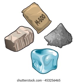 A Set Of Dry Building Mixes And Ice Cube. Vector Illustration.