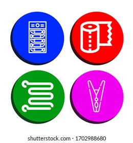 Set of dry icons. Such as Dried fish, Paper towel, Towel rail, Clothespin , dry icons