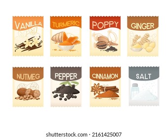 Set of dry seasoning in paper package vector illustration on white background