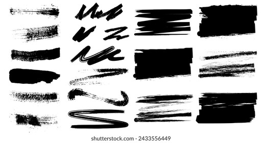 Set of dry stains brush stroke design element. Dirty grunge paintbrush collection. Vector illustration