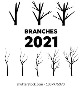 Set of dry tree branch silhouette. Leaves, swirls and floral elements