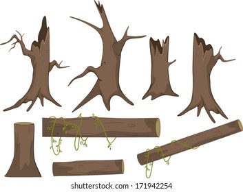 set of dry trees cartoon