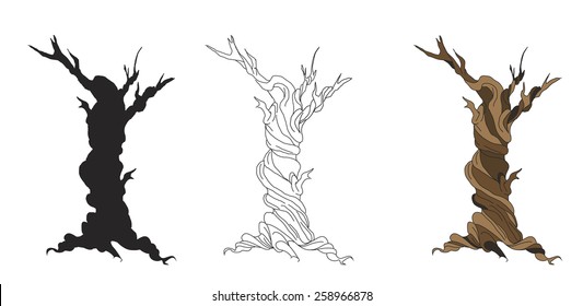 set of dry trees cartoon