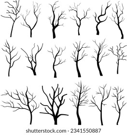 Set of dry trees silhouettes. Nature silhouette