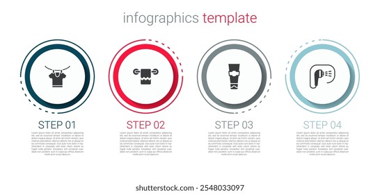 Set de secado de ropa, toalla en una percha, tubo de pasta de dientes y ducha. Plantilla de infografía de negocios. Vector