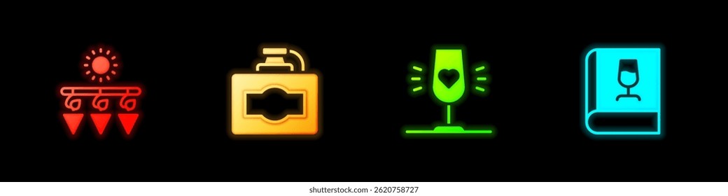 Set Drying grapes, Cardboard box of wine, Wine glass and Book about icon. Vector
