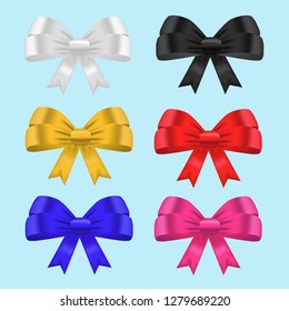 Set of dual ribbon bow 6 color white, black, gold, red, blue, pink.