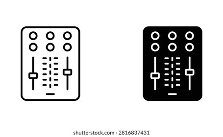 A set of dual-style audio mixing console icons, featuring line art and solid black silhouettes for professional sound editing and music production interfaces.
