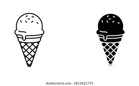 A set of dual-style ice cream cone icons, isolated on a white background, designed for professional culinary menus, digital food apps, and summer marketing campaigns.