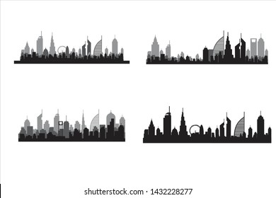 Set dubai city skyline  silhouette. Vector illustration