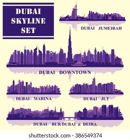 Set of Dubai districts, vector illustration