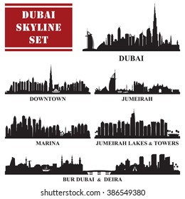 Set of Dubai districts, vector illustration