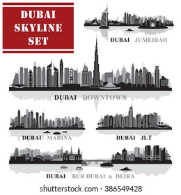 Set of Dubai districts, vector illustration