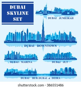 Set of Dubai districts, vector illustration