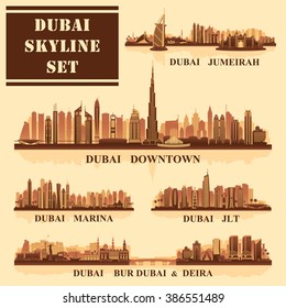 Set of Dubai districts, vector illustration