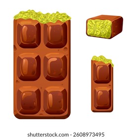 Set of dubai luxury chocolate candy with  pistachio paste and kunafa. Premium food