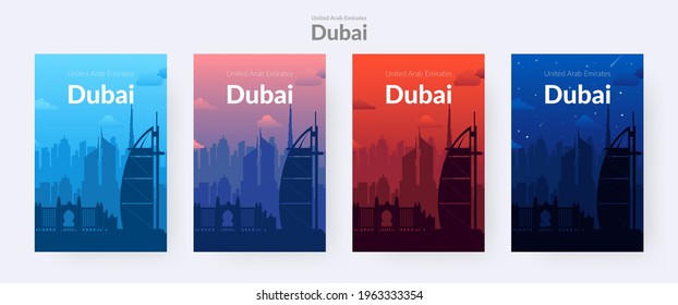 Set of Dubai, UAE famous city scape backgrounds.