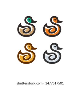 set of duck icon logo line art monoline vector illustration template design hunting background cartoon