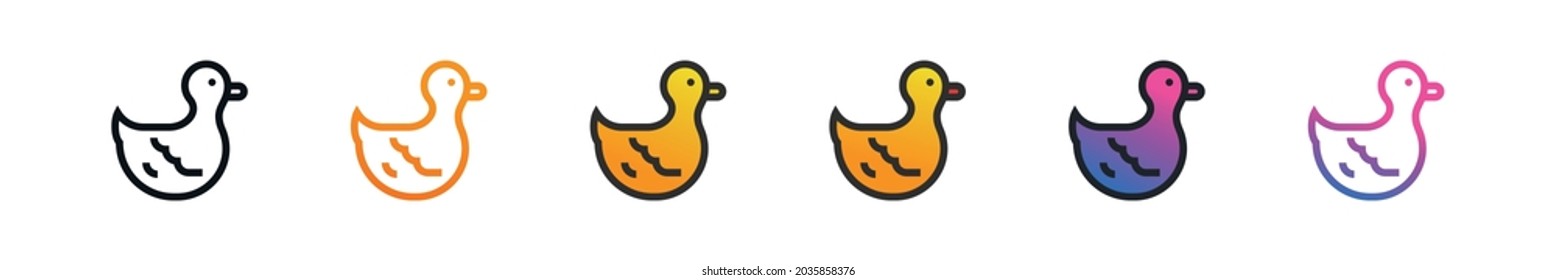 Set of Duck line icons. Bath toy bird side view vector illustration isolated on transparent background