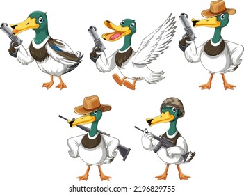Conjunto de patitos haciendo ilustración de actividades diferentes