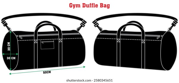 Set of Duffel bag flat sketch fashion illustration drawing template mock up, Sport duffel bag cad drawing. barrel bag flat sketch vector