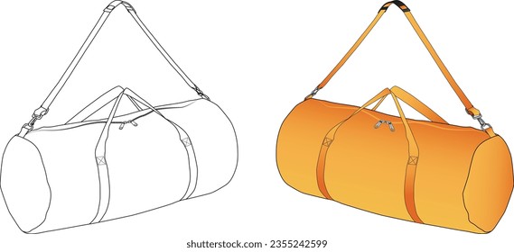 Set Of Duffle Bag with Zipper and Adjustable Shoulder Strap, Gym Bag for Equipment, Sports Gear, Scuba and Travel Bag, Duffle Bag, Vector Illustration.