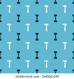 Set Dumbbell and Hammer on seamless pattern. Vector