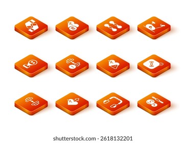 Set Dumbbell, Heartbeat increase, Location gym, Headphones, rate, Barbell and Fitness app icon. Vector