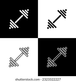 Set Dumbbell icon isolated on black and white background. Muscle lifting icon, fitness barbell, gym, sports equipment, exercise bumbbell.  Vector