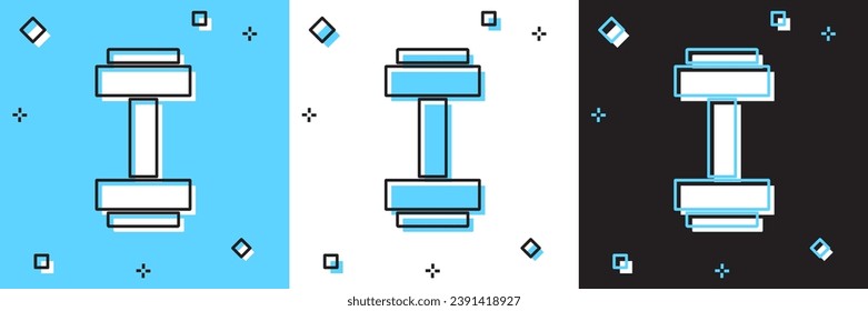 Set Dumbbell icon isolated on blue and white, black background. Muscle lifting icon, fitness barbell, gym, sports equipment, exercise bumbbell.  Vector