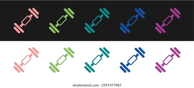 Set Dumbbell icon isolated on black and white background. Muscle lifting, fitness barbell, sports equipment.  Vector