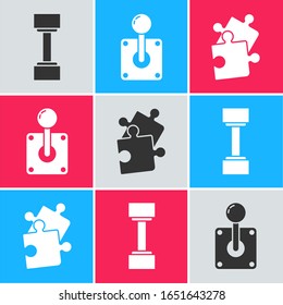 Set Dumbbell, Joystick for arcade machine and Piece of puzzle icon. Vector