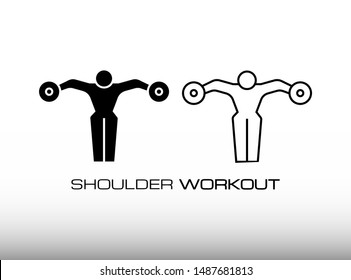 Set of Dumbbell Lateral Raise Workout in Fitness Center or Gym Image Icon Vector. This Icon Consist Two Variation of Deltoit and Sholder Workout for Muscle and Bigger. 
