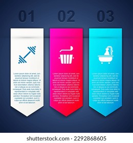 Set Dumbbell, Sauna bucket and ladle and Bathtub. Business infographic template. Vector