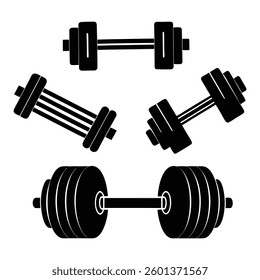 Set of Dumbbell Silhouettes.Gym and Fitness Icons Workout Equipment Vector Illustration on White Background