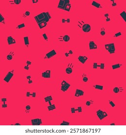 Set Dumbbell, Sports nutrition, Punching bag and Tennis ball on seamless pattern. Vector