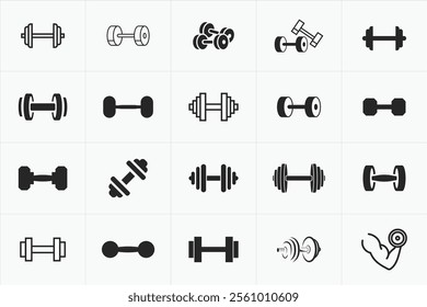 Set of Dumbbell Vector Icons for Fitness, Gym, Strength Training, Workout, Sports Equipment Designs