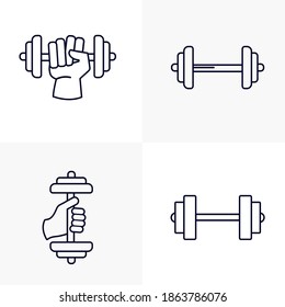 Conjunto de proyectores de Dumbbells, concepto de ícono de equipo de fitness, símbolo de gimnasio creativo, ilustración