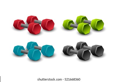 Set of dumbbells in different colors. Vector illustration